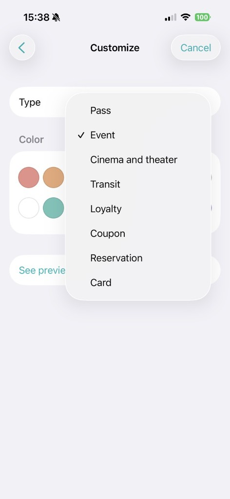 Scelta del tipo e del colore di un pass