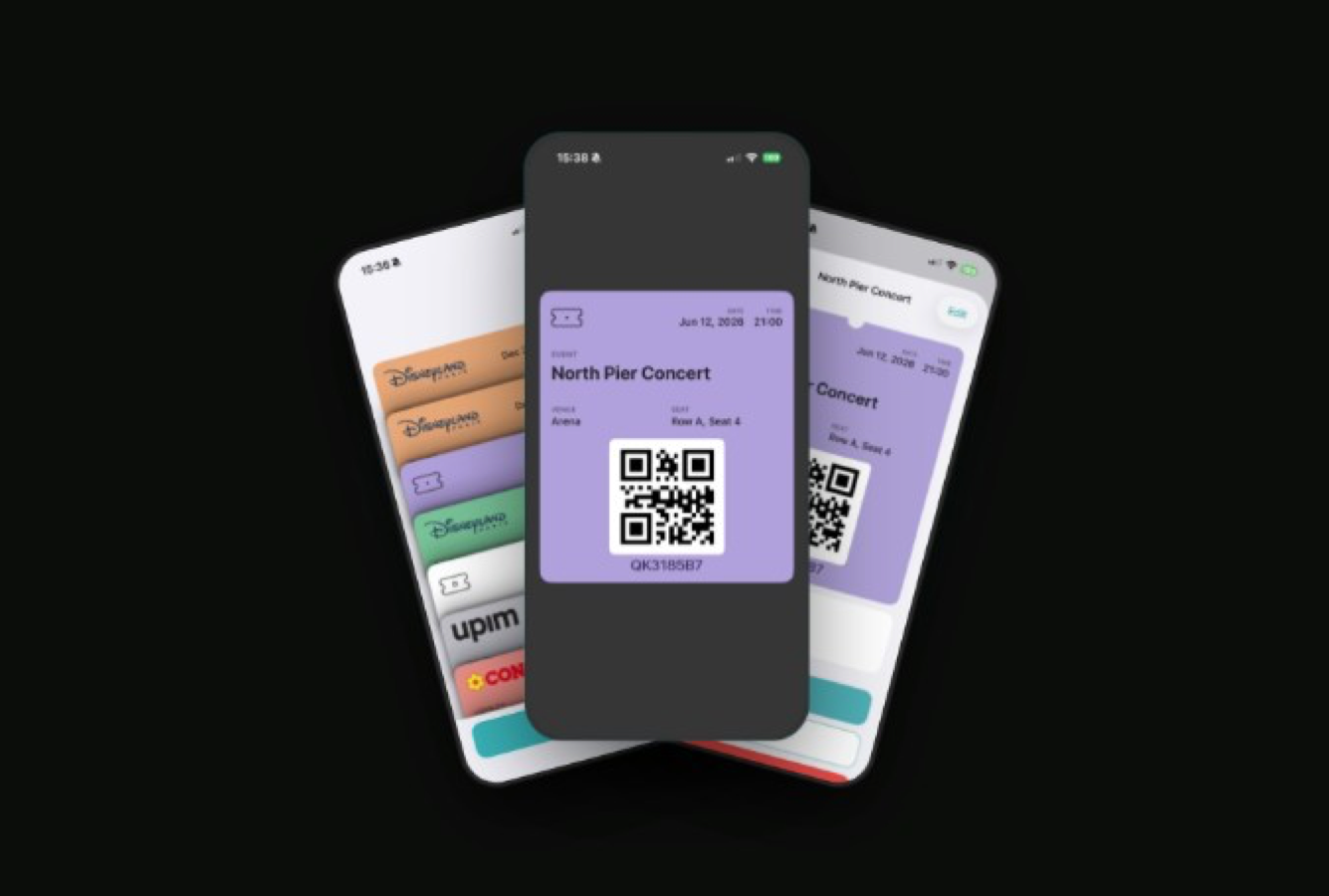 Tre schermate di Passet: la raccolta, l'anteprima di un pass e Aggiungi a Wallet